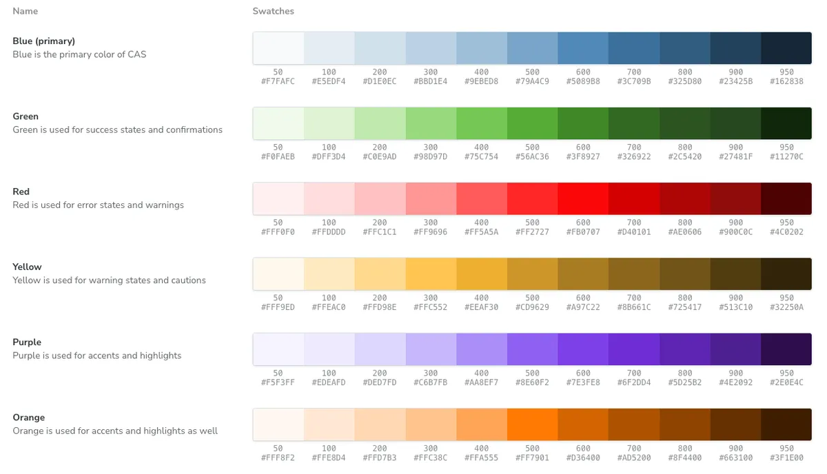 Component library light color palette