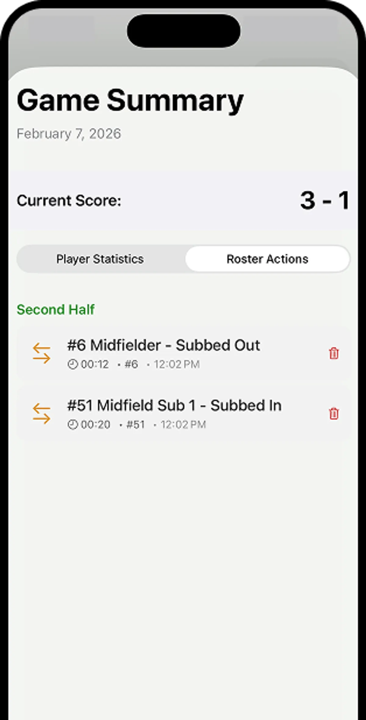 Who subbed in and out by half