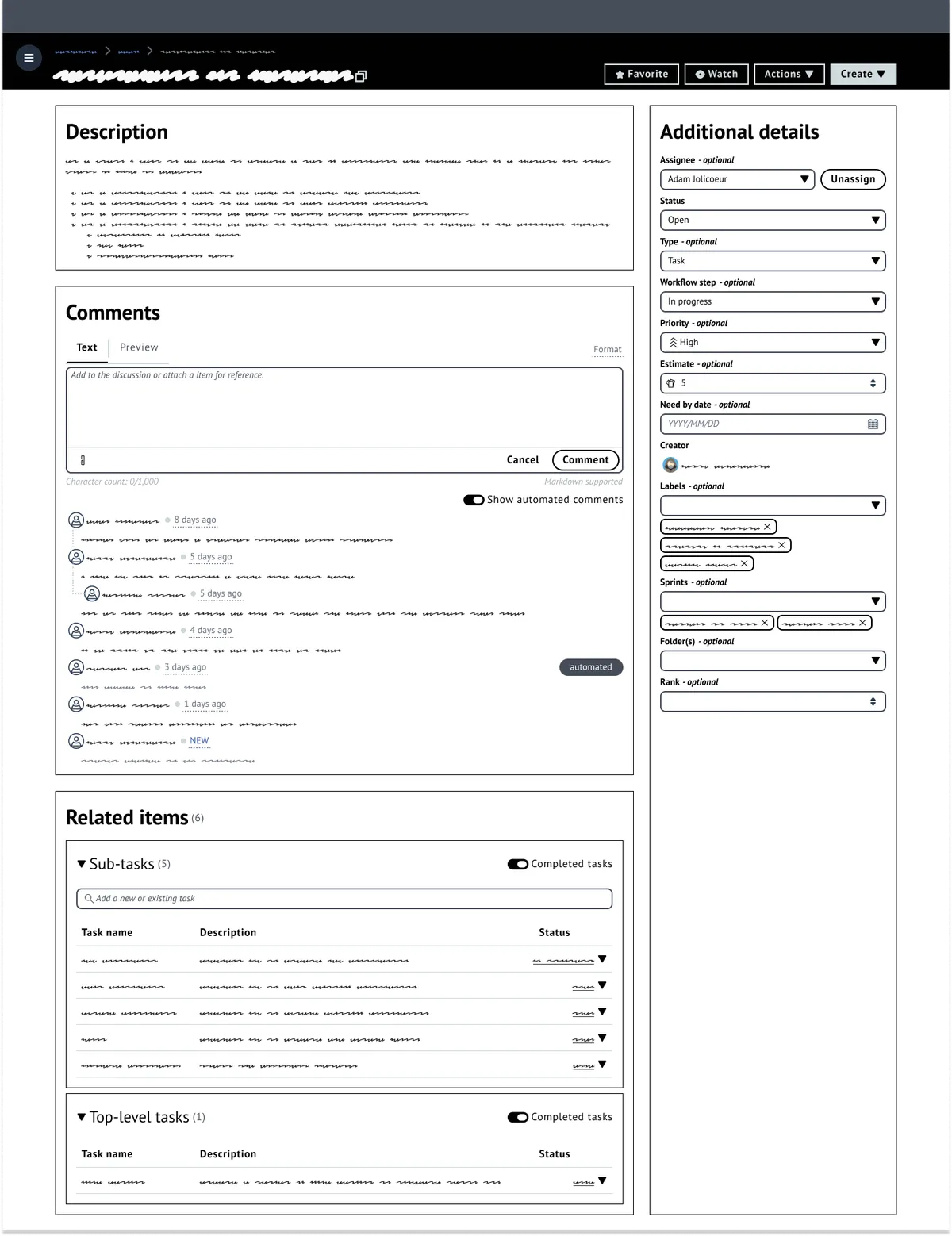The task details wireframe